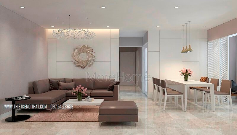 Thiết kế nội thất phòng khách chung cư đẹp hiện đại với các tone màu đơn giản, đồ nội thất thiết kế tối giản Thiết kế chung cư