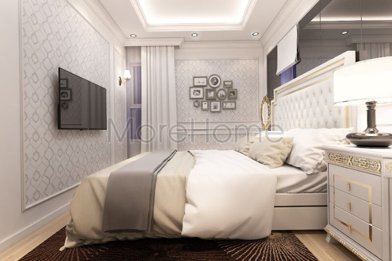 Trang trí nội thất phòng ngủ master với tone màu trắng chủ đạo, không quá nổi bật nhưng vẫn mang lại sức hút thêm cho không gian Mẫu thiết kế nội thất chung cư đẹp