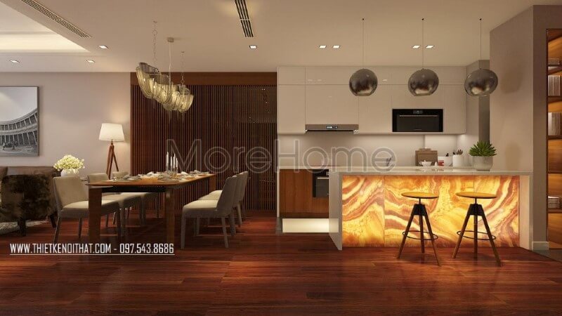 Mẫu tủ bếp chung cư đơn giản kết hợp sư dụng tone màu trắng ấn tượng mang đến cảm giác sạch sẽ, tinh tế nhẹ nhàng, tạo cảm giác cơi nới cho không gian. Tủ bếp hiện đại, tủ bếp chữ u, tủ bếp chữ i, tủ bếp chữ l