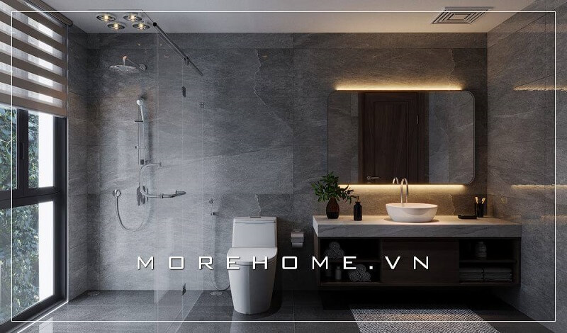 Sử dụng đá ốp phòng tắm cao cấp tông màu xám lạnh mang đến một không gian phòng tắm tuyệt vời. đá ốp phòng tắm cao cấp