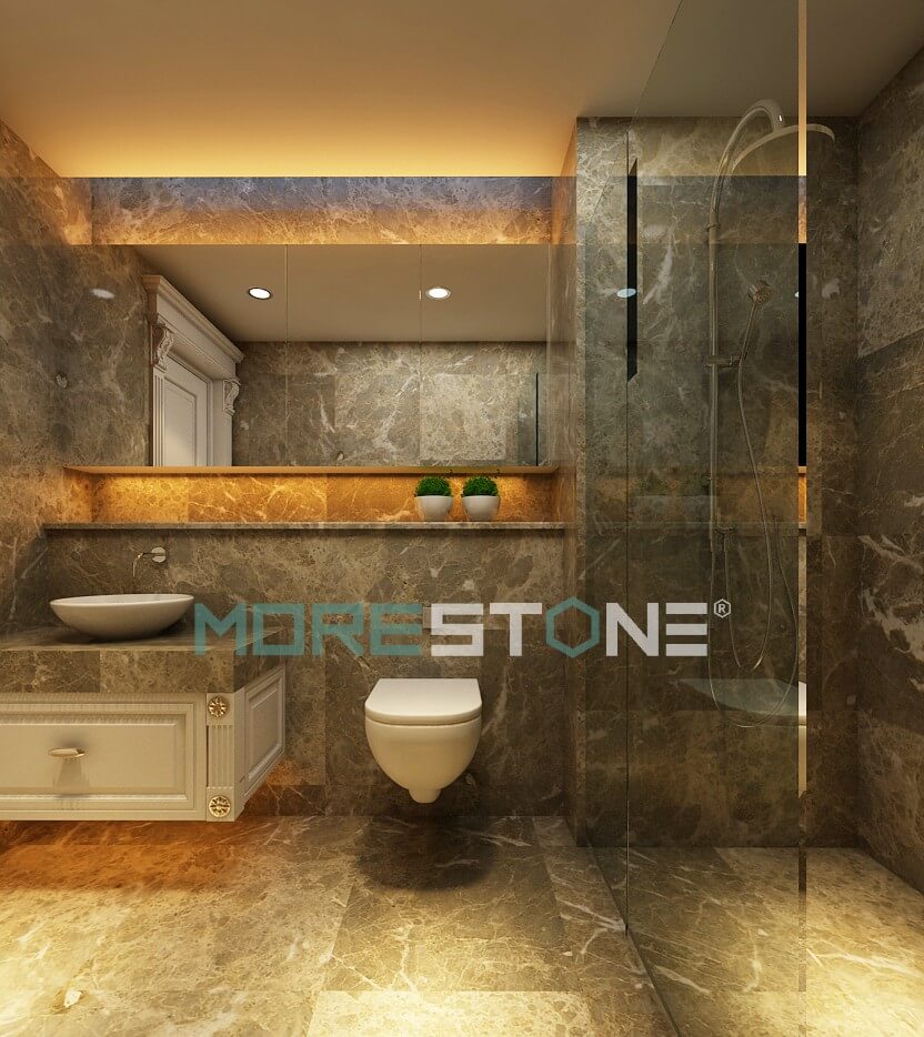 Lựa chọn tông màu ghi xám đá tự nhiên marble ốp lát phòng tắm cho thiết kế phòng tắm vừa hiện đại vừa độc đáo đá ốp phòng tắm cao cấp