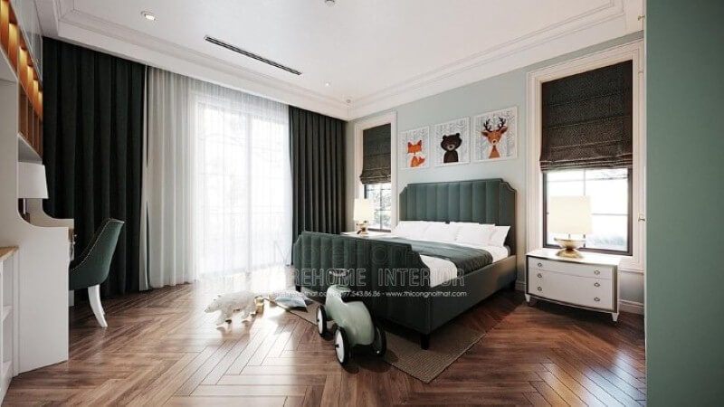 Giường ngủ bọc nệm xanh đẹp, độc đáo cho phòng con